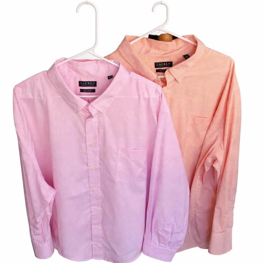 Lauren Ralph Lauren Black Label Shirt Lot 2 Pink Gingham Coral 4XL Stretch